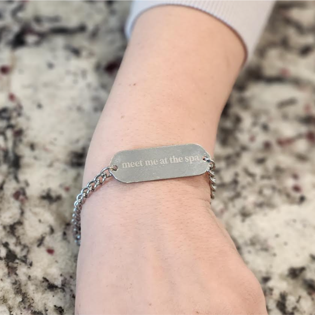 Reversible Engraved ID Bracelet (unisex) - Cute Spa Bunny | Lucky Owl