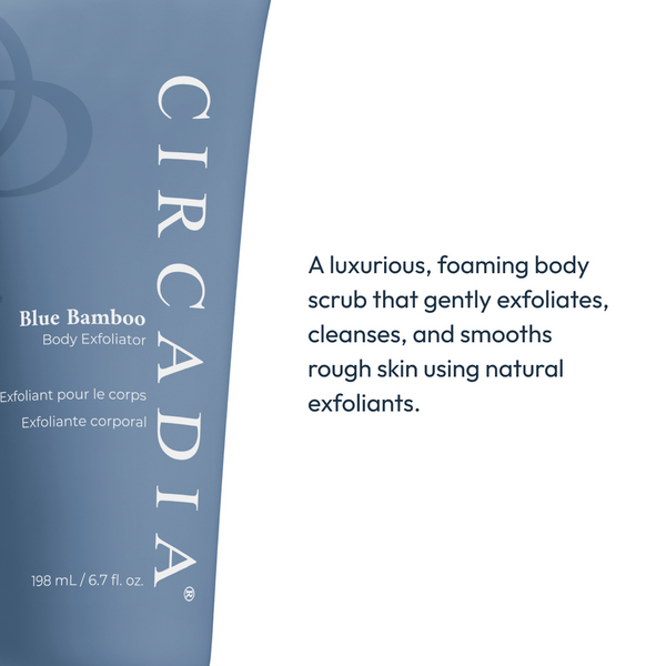 Blue Bamboo Exfoliator for Body | Circadia is a luxurious foaming body scrub that gently exfoliates, cleanses, and smooths rough skin with natural exfoliants for effective body care.