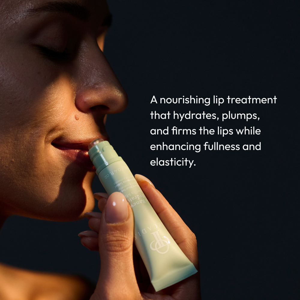 Tube of Lip Renewing Hydrator - Vanilla Mint | Circadia in soft green packaging, designed for nourishing and hydrating lips as part of a skincare routine.