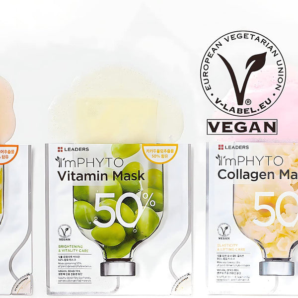 ImPHYTO Vitamin | Leaders brightening and vitality care vitamin mask with 50 percent vitamin concentrate, featuring vegan certification for skincare and wellness supplements.