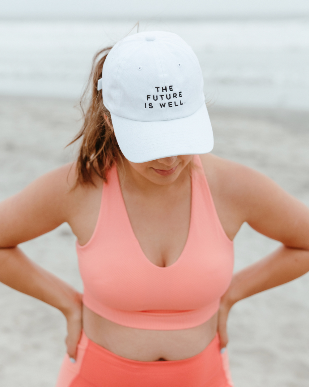 White dad hat featuring THE FUTURE IS WELL text and a Your Logo Here placeholder, Dad Hat - Private Label | Lucky Owl