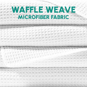 Close-up of white waffle weave microfiber fabric showcasing the texture and softness of the Waffle Microfiber Beach Towel - Curl | SUN'Y.