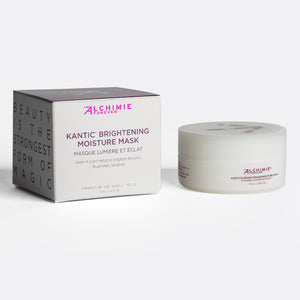 Kantic® Brightening Moisture Mask | Alchimie Forever skincare product with white jar and matching box featuring purple text, designed to brighten, nourish, and soothe the skin.