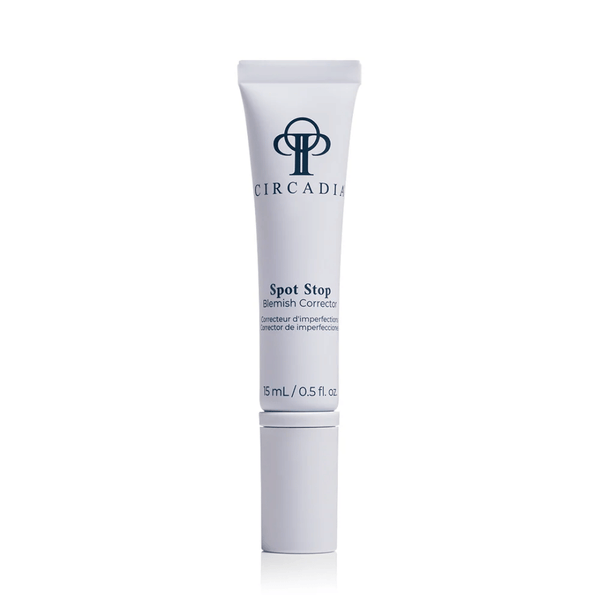 Tube of Spot Stop Blemish Corrector | Circadia skincare product with a clean white design for targeted blemish treatment and skin care.