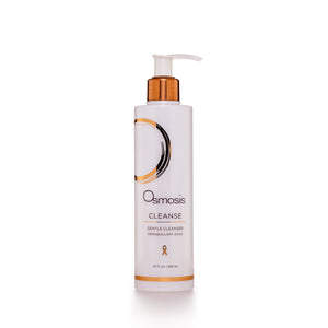 Cleanse - Gentle Cleanser | Osmosis in a white bottle with a gold pump dispenser, featuring minimalist design for skincare and body care routines.