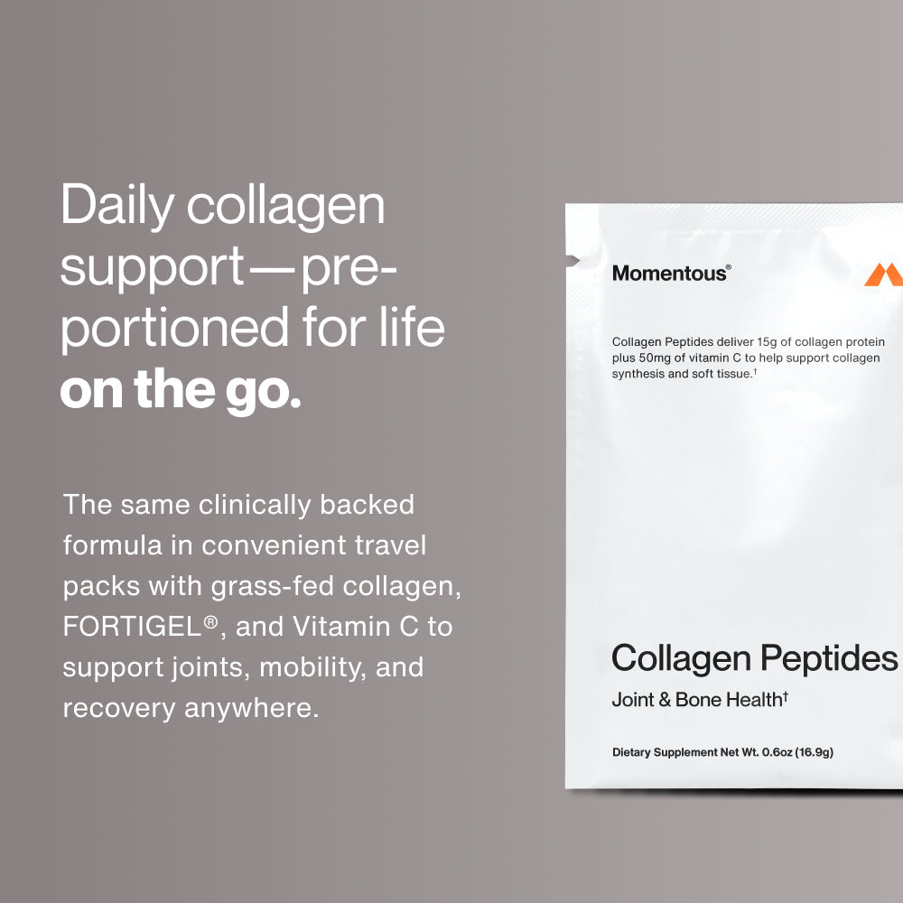 Display of Collagen Peptides 10-Travel Packs in a white carton box designed for joint and bone health as a wellness supplement.