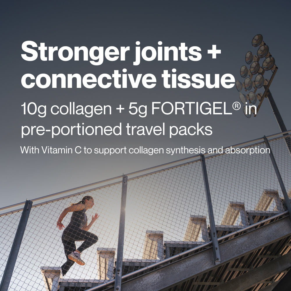 Display of Collagen Peptides 10-Travel Packs in a white carton box designed for joint and bone health as a wellness supplement.