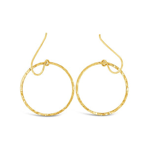 Simple and elegant gold-tone open circle earrings with a hammered texture, designed as Ferris Wheel Earrings | Little Sparkles for a minimalist stylish look.