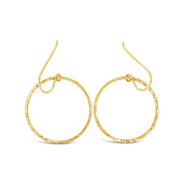 Simple and elegant gold-tone open circle earrings with a hammered texture, designed as Ferris Wheel Earrings | Little Sparkles for a minimalist stylish look.