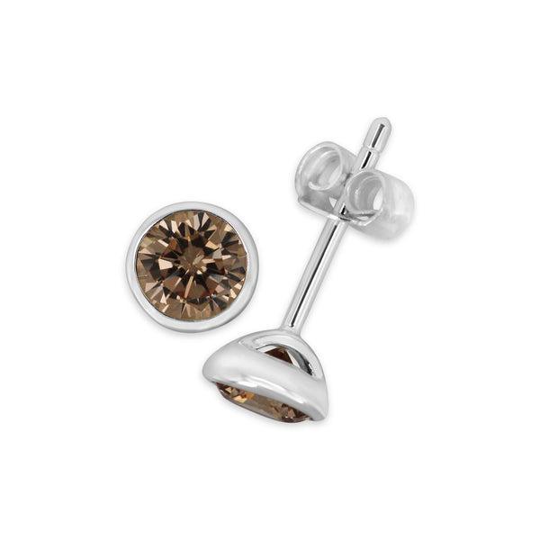 Jelly Tots Earrings | LIttle Sparkles featuring round brown gemstones set in polished silver stud settings with secure push-back closures.