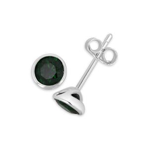Jelly Tots Earrings | LIttle Sparkles featuring round dark green gemstones set in polished silver stud settings with secure butterfly backings.