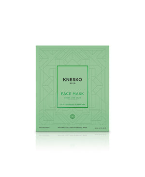 Green packaging of Green Jade Calm Face Mask | KNESKO, a natural collagen hydrogel skincare product designed to calm, replenish, and strengthen skin.