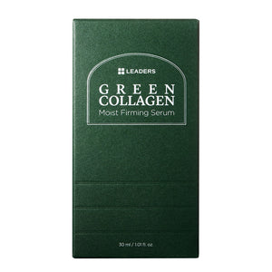 Green Collagen Firming Serum | Leaders in a dark green textured box, highlighting skincare product for firming and moisturizing with 30 ml content.