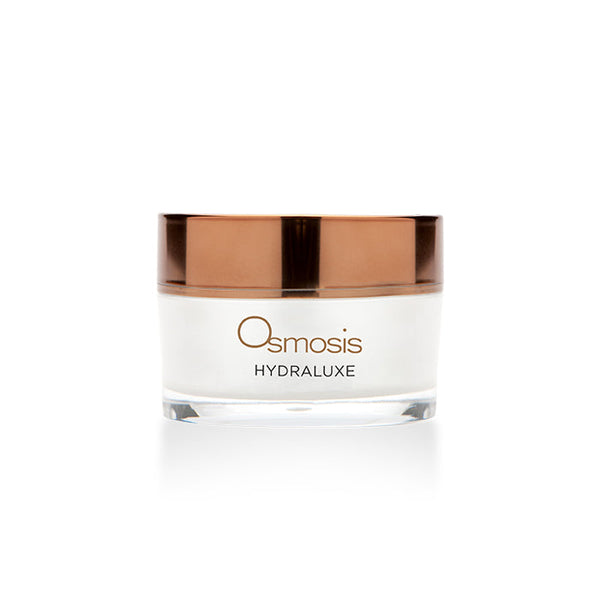 Hydraluxe Firming Gel Mask | Osmosis in a clear jar with a rose gold lid, a luxurious skincare product designed for firming and hydrating the skin.