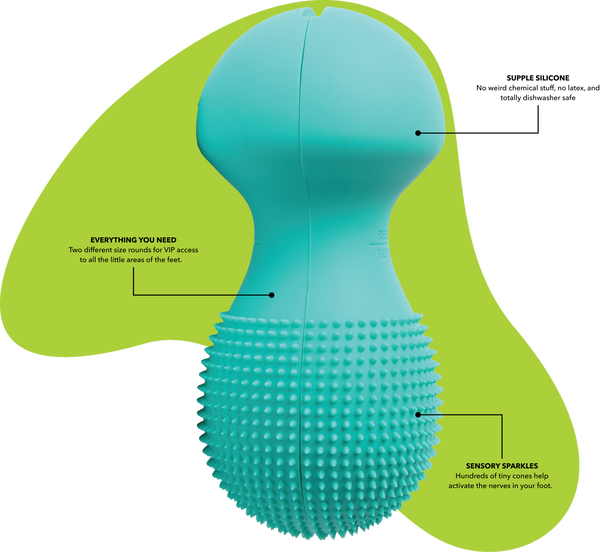 Close-up of the Neuro Roller | RAD, a turquoise wellness device with smooth and textured sections designed for foot nerve activation and recovery.