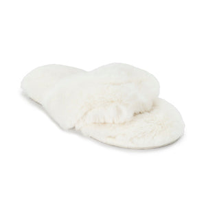 Waterfront Solid Faux Fur Flip-Flop - White | Lemon featuring soft, plush faux fur straps and cushioned sole for cozy indoor comfort and casual wear.