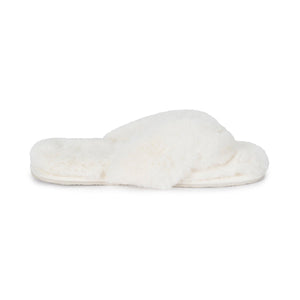 Waterfront Solid Faux Fur Flip-Flop - White | Lemon featuring a cozy, plush white faux fur upper and cushioned sole for comfortable indoor or casual wear.