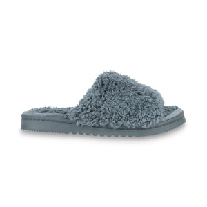 Anywhere Berber Slide | Lemon featuring a cozy, fluffy slipper in gray with a comfortable sole designed for relaxation and indoor wellness.