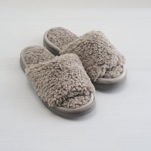 Anywhere Berber Slide | Lemon featuring soft, plush textured slides in a neutral beige tone designed for comfortable indoor wear and cozy relaxation.