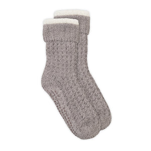 Pair of cozy textured gray socks with a soft white sherpa lining, perfect for relaxation and comfort as part of the 3pc Women's Sherpa Lined Cozy Waffle Set | Lemon.