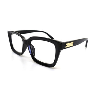 Black stylish square frame reading glasses with clear lenses and a gold accent on the temples, Chic Trendy Reading Glasses | Love You More.