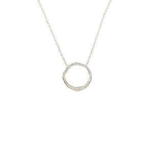 Delicate silver circle pendant necklace with a textured organic design on a fine chain, featuring the Small Opihi Circle Necklace | Catherine Weitzman Jewelry.