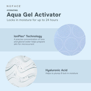 Hydrating Aqua Gel | NuFACE featuring IonPlex Technology for skin preparation and Hyaluronic Acid to help plump and lock in moisture for up to 24 hours in skincare.