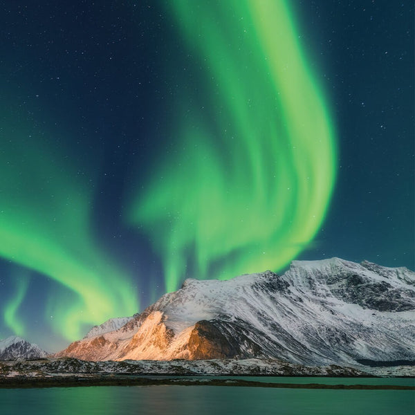 Denali 8oz Candle | The Beauty of Hope evokes the serene and inspiring northern lights glowing above snow-capped mountains, symbolizing tranquility and natural beauty.