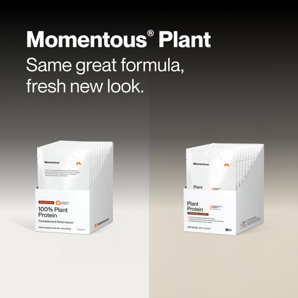 100% Plant Protein 10-Travel Packs wellness supplement packaging showing a refreshed package design beside the previous look