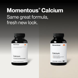 Calcium wellness supplement bottles shown side by side with updated packaging and foundational bone health labeling