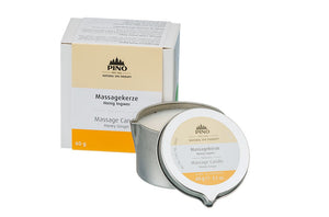 Massage Candle | Pino Spa Therapy in a silver tin with honey ginger scent, featuring natural skincare for body care and wellness with soothing spa therapy benefits.