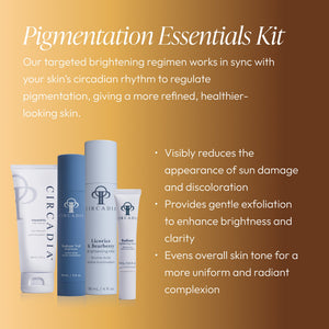 Pigmentation Essentials Regimen Kit | Circadia includes skincare products designed to reduce sun damage, exfoliate gently, brighten, and even skin tone for a radiant complexion.
