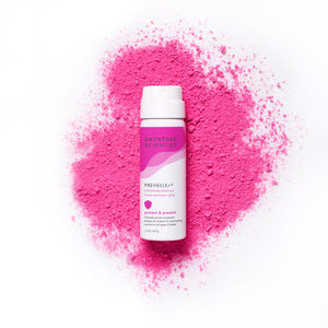 Bottle of Preheels+ Blister Prevention Spray | Barefoot Scientist on a bright pink powder background, highlighting skincare and body care wellness product.