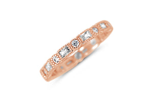 Rose gold ring adorned with small square and round clear stones in a delicate vintage-inspired design, Serene Beauty Ring | Little Sparkles.