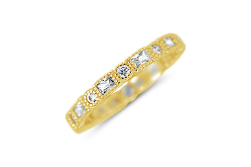Delicate gold band adorned with square and round clear stones in a vintage-inspired design, showcasing the Serene Beauty Ring | Little Sparkles with elegant shimmer.