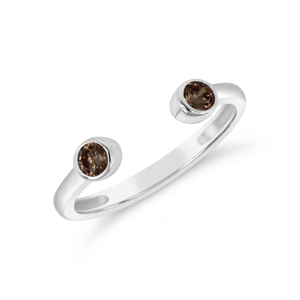 Jelly Tots Ring | Little Sparkles featuring an open silver band with two round smoky brown gemstones at each end, showcasing a minimalist and elegant design.