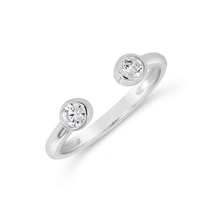 Jelly Tots Ring | Little Sparkles featuring an elegant open silver band with two bezel-set clear sparkling stones for a minimalist and modern look.