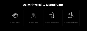 Illustrations depicting benefits of daily physical and mental care including relaxation, stress relief, muscle tension relief, and regaining energy and vitality, promoting CERAGEM V6 Therapeutic Thermal Home Massager | Ceragem.