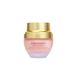 Gheesutra Face Emulsion | Shankara in a pink frosted jar with a gold lid, a skincare product designed for nourishing and revitalizing the skin.