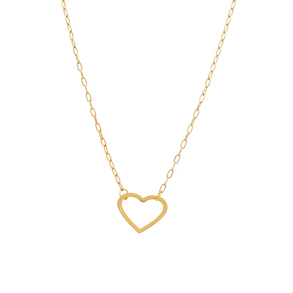 Delicate gold chain necklace featuring a small, open heart silhouette pendant, elegant and minimalistic design for everyday wear, Follow Your Heart Silhouette Necklace (Small / Gold) | Love You More.