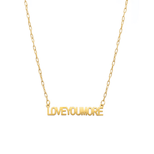 Delicate gold chain necklace featuring a horizontal bar pendant with the inscription Love You More crafted in elegant letters, Love You More Bar Gold Necklace | Love You More.