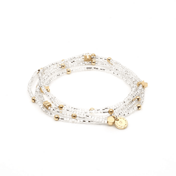 Wonder Wrap Bracelet (Clear & Gold Multi) | Love You More features delicate clear beads with gold accents and charms, designed for stylish and versatile wear.