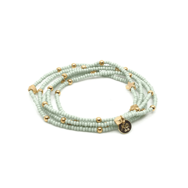 Wonder Wrap Bracelet (Mint & Gold Multi) | Love You More featuring delicate mint-colored beads accented with small gold beads and charms for a stylish layered look.