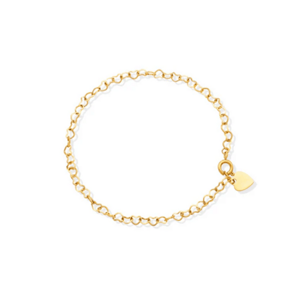 Delicate gold-tone chain bracelet with small heart charm, elegantly designed as The Heart Chain Bracelet | Love You More, perfect for adding a subtle touch of love to any outfit.