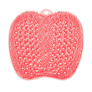 Red textured silicone scrubber with multiple soft bristles designed for thorough exfoliation and cleansing, shown for Back & Foot Scrubber | Dreambox Beauty.