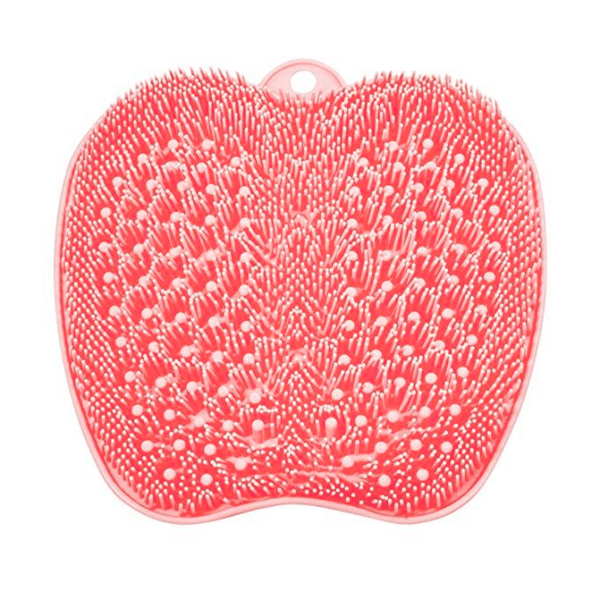 Red textured silicone scrubber with multiple soft bristles designed for thorough exfoliation and cleansing, shown for Back & Foot Scrubber | Dreambox Beauty.