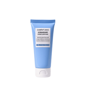 Hydramemory Hydra Plump Mask | [ comfort zone ] in a sleek blue tube, a hydrating skincare product designed to quench and moisturize skin with HA and prickly pear extract.