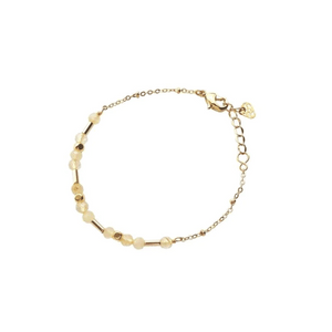 Delicate gold chain bracelet featuring small beads and tubes, designed as the Shine Bracelet | Purpose Jewelry, offering an elegant accessory for everyday wear.