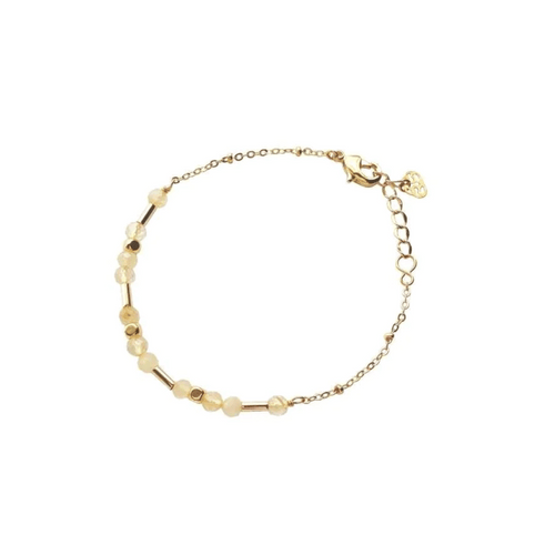 Delicate gold chain bracelet featuring small beads and tubes, designed as the Shine Bracelet | Purpose Jewelry, offering an elegant accessory for everyday wear.