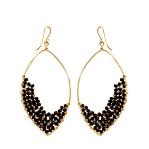 Dusk Drops | Purpose Jewelry featuring elegant gold-tone wire hoops adorned with clustered black beads, designed for a sophisticated and modern statement look.